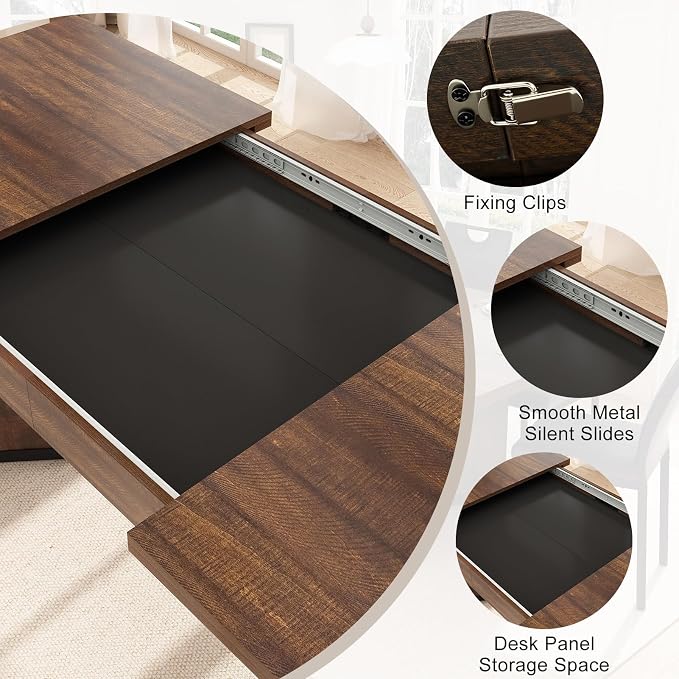 86 in Extendable Dining Table for 6 8 10 People,59"-86" Farmhouse Rectangle Extending Dining Table w/Removable Leaves Space Saving,Wooden Adjustable Tables for Kitchen Office Living Room (Brown&Black)