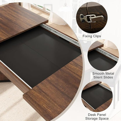 86 in Extendable Dining Table for 6 8 10 People,59"-86" Farmhouse Rectangle Extending Dining Table w/Removable Leaves Space Saving,Wooden Adjustable Tables for Kitchen Office Living Room (Brown&Black)
