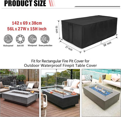 Fire Pit Cover Rectangular 56 Inch,Propane Gas Fire Pit Table Cover,Outdoor Waterproof Firepit Table Cover - 56 x 27 x 15 Inch