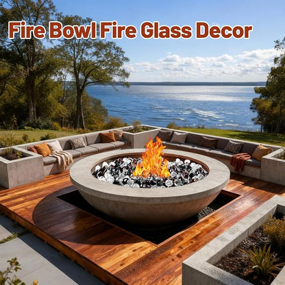 Blended Fire Glass Diamonds for Propane Firepit, Fireplace and Outdoor Decorative, 1 Inch Firepit Glass 20LB (Crystal Ice +Onyx Black + Amber)