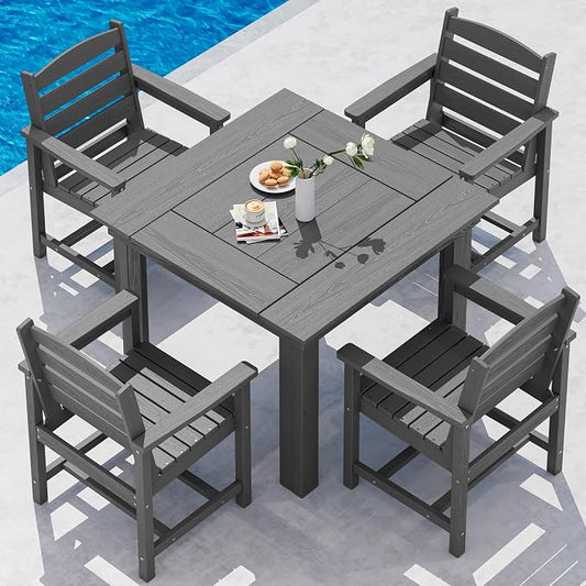 SERWALL HDPE Outdoor Square Dining Set for 4 | with Armchair Seat