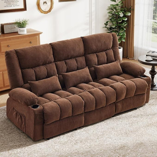 BOSMILLER Reclining Sofa with Cup Holders for Living Room 3 Seat Manual Sofa Recliner with Side Pocket