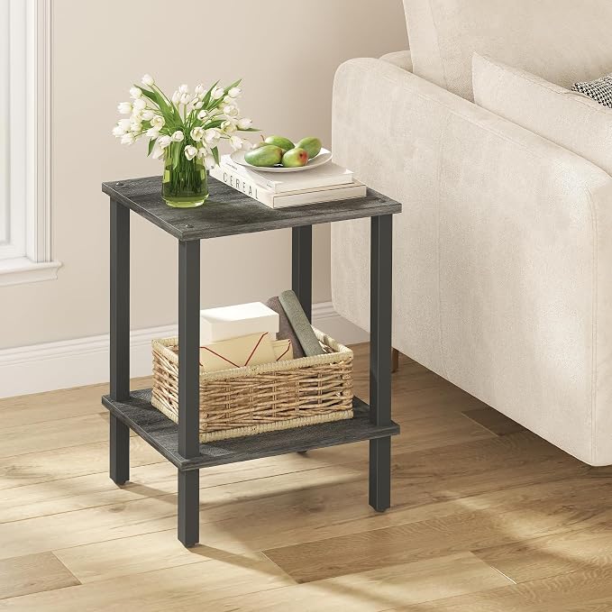 TUTOTAK End Table, Set of 2, Side Table, Nightstand, 2-Tier Storage Shelf, Sofa Table for Small Space, Living Room, Bed Room, Charcoal Grey TB01BY035(2PCS)