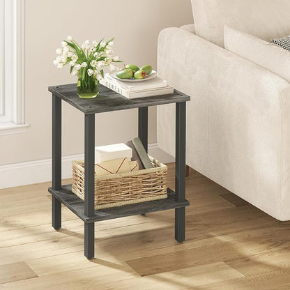 TUTOTAK End Table, Set of 2, Side Table, Nightstand, 2-Tier Storage Shelf, Sofa Table for Small Space, Living Room, Bed Room, Charcoal Grey TB01BY035(2PCS)