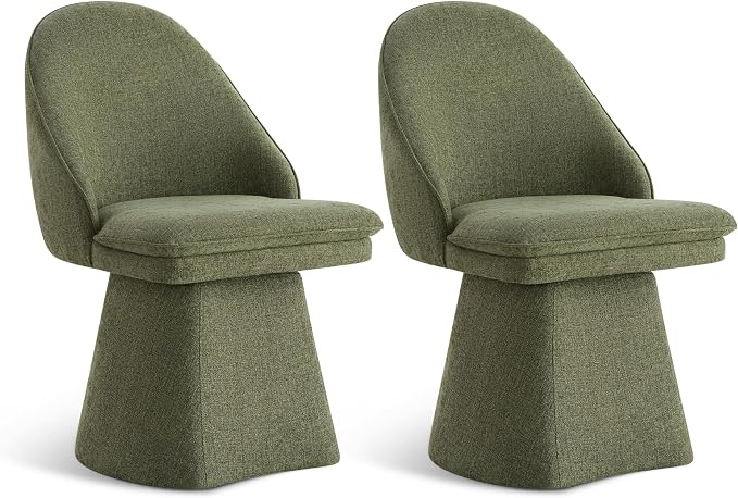 KISLOT Swivel Dining Chairs Modern Desk Chair Upholstered Linen Fabric Side Chair for Kitchen Dining Room Bedroom,Moss Green,2 Box