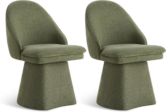 KISLOT Swivel Dining Chairs Modern Desk Chair Upholstered Linen Fabric Side Chair for Kitchen Dining Room Bedroom,Moss Green,2 Box