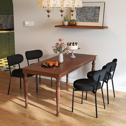 KROFEM Set of 4 Boucle Fabric Dining Chairs,Black | Mid-Century Style Comfort Sponge Filled Seat Back Dining Room Chairs for Kitchen Dining Table