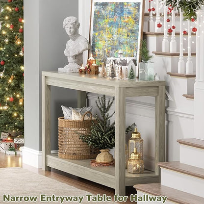 Besiost Small Farmhouse Wood Entryway Table Narrow Console Table with Storage Behind Couch Sofa Table with Shelves Entry Way Table with Open Storage, Easy Assembly, 32" Classical Washed Oak
