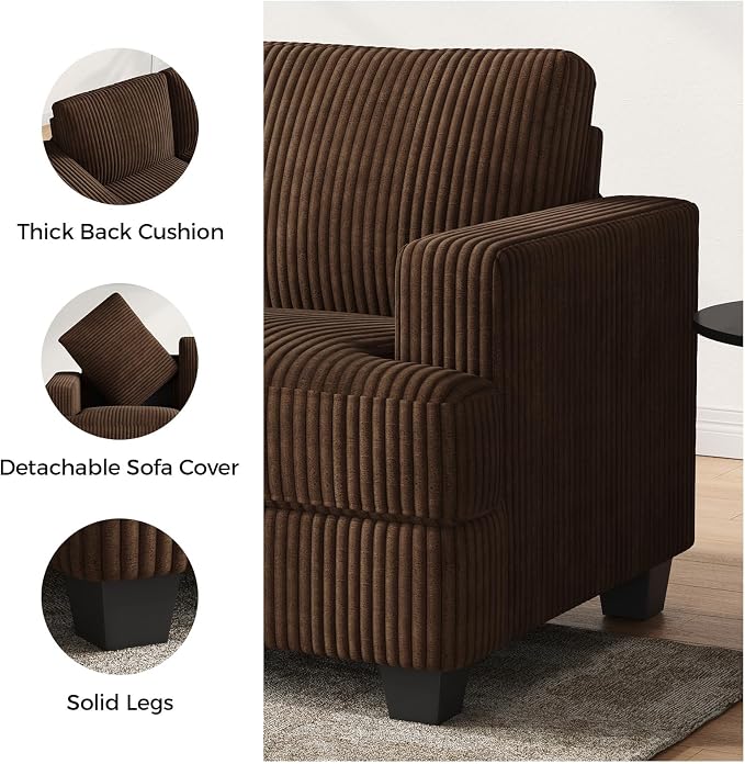 COPIAE 89 Inch Sofa with Extra Deep Seats Oversize, 3 Seater Sofa for Living Room, Modern Couch and Sofa, Comfy Armrests and Seats and Backrests, Easy Installation,Wide Corduroy Fabric Brown