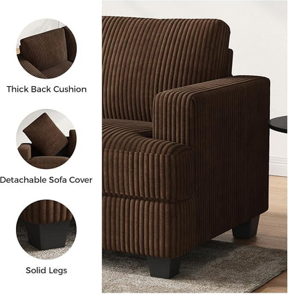 COPIAE 89 Inch Sofa with Extra Deep Seats Oversize, 3 Seater Sofa for Living Room, Modern Couch and Sofa, Comfy Armrests and Seats and Backrests, Easy Installation,Wide Corduroy Fabric Brown