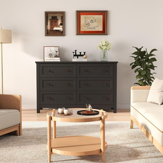 Farmhouse Dresser Nightstand Sets, 2-Piece Bedroom Furniture Set for Home | 6 Drawer Dresser Closet set of 2, Chest of Drawers for Bedroom, Living Room, Entryway, Black
