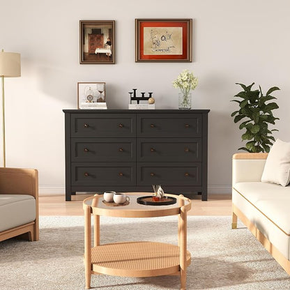Farmhouse Dresser Nightstand Sets, 2-Piece Bedroom Furniture Set for Home | 6 Drawer Dresser Closet set of 2, Chest of Drawers for Bedroom, Living Room, Entryway, Black