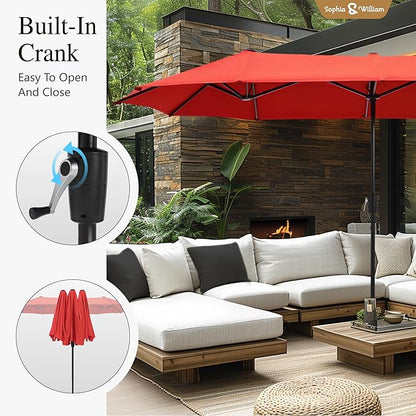 Sophia & William Patio Set with Umbrella Outdoor Dining Set for 6 with 13ft Umbrella Orange Red, 6 x Patio Chairs Blue, 1 Wood Like Dining Table for Deck Lawn Garden (No Umbrella Base)