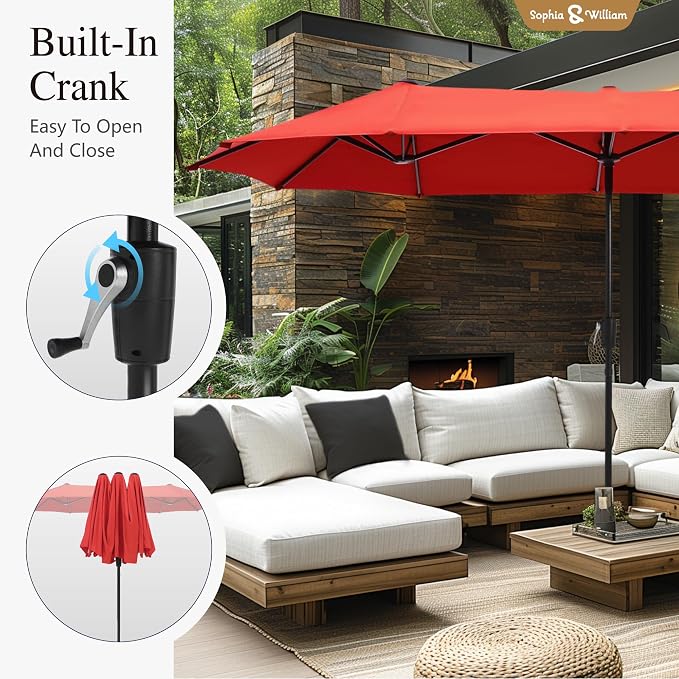 Sophia & William Patio Set with Umbrella 8 Pieces Outdoor Dining Set for 6 with 13ft Double-Sided Umbrella Orange Red, 6 x Swivel Patio Chairs, 1 Metal Table for Lawn Garden (No Umbrella Base)