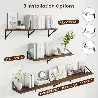 Axeman Deep Floating Shelves | 36 Inch Walnut Wall Shelves Set of 2 | 10 Inch Deep Wood Floating Shelves for Wall | 36" W x 10" D Walnut Shelves for Living Room Bathroom Kitchen