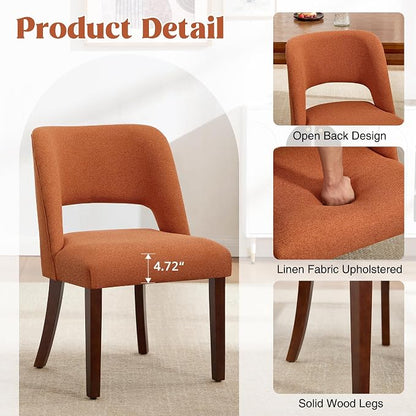 Dining Chair Set of 8,Modern Dining Room Chairs with Thick Cushions,Upholstered Linen Fabric Kitchen Chairs for Kitchen Dining Room Orange