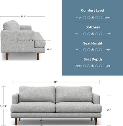 SIMPLIHOME Livingston 76" Wide x 33" High Sofa in Mist Grey Woven-Blend Fabric, Handcrafted Loveseat Couch for Living Room or Family Room, Mid-Century Modern Style, Solid Wood Frame