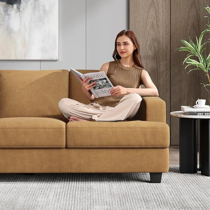 COPIAE 89 Inch Sofa with Extra Deep Seats Oversize, 3 Seater Sofa for Living Room, Modern Couch and Sofa, Comfy Armrests and Seats and Backrests, Easy Installation, Corduroy Fabric Ginger Yellow