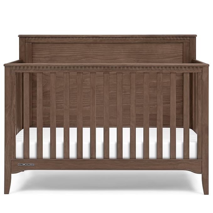 Delta Children Kendall 6-in1 Convertible Crib - Converts from Baby Crib to Toddler Bed, Daybed, Sofa Bed and Full-Size Bed with and Without Footboard, Fits Full-Size Crib Mattress, Teak Brown