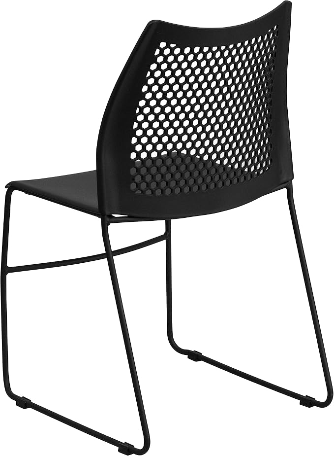Flash Furniture HERCULES Series 661 lb. Capacity Black Stack Chair with Air-Vent Back and Black Powder Coated Sled Base