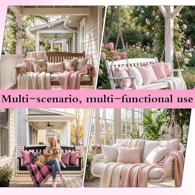Heavy Duty Porch Swing Hanging Chain Kit (2 Pack) 1500 Lbs Capacity, Up to 7.1ft Length- Rustproof Zinc-Plated, 4 Quick Links & 2 Y-Chain Assemblies, Indoor/Outdoor Hanging Hardware(Pink)