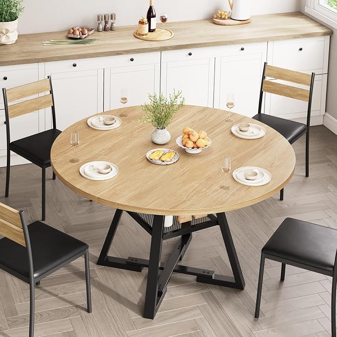 Jocoevol 47'' Round Dining Table for 4,Kitchen Dining Room Circle Dinner Pedestal Table,Space Saving Wood Kitchen & Dining Room Furniture (Natual Wood, 47In)