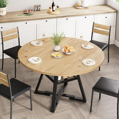 Jocoevol 47'' Round Dining Table for 4,Kitchen Dining Room Circle Dinner Pedestal Table,Space Saving Wood Kitchen & Dining Room Furniture (Natual Wood, 47In)