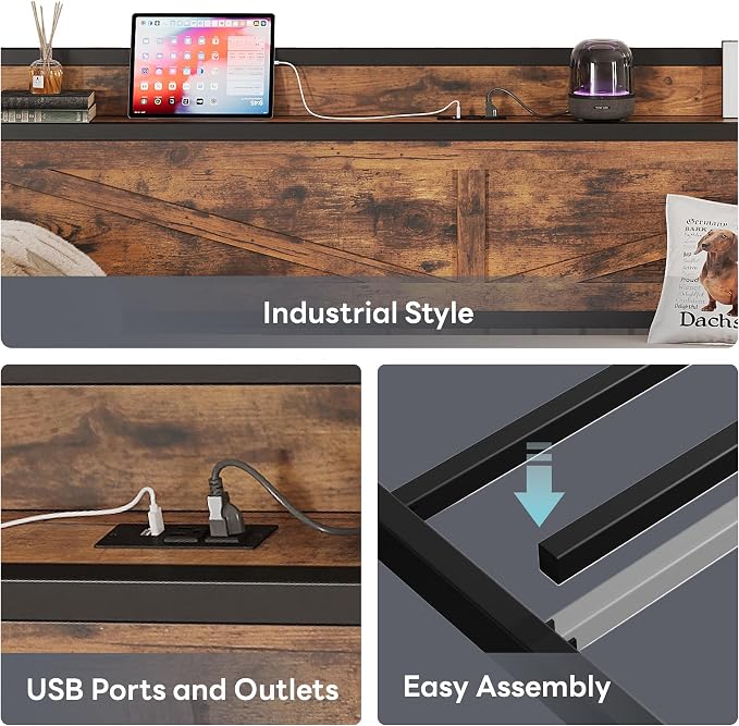 LIKIMIO Twin Daybed, Daybeds with Pop Up Trundle, Storage Headboard with Charging Station, Strong Supports for Apartment and Other Small Space, Industrial Brown