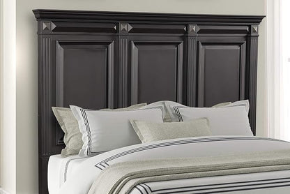 Roundhill Furniture Renova Vintage Black Wood Bedroom Set, King Panel Bed, Dresser, Mirror, Two Nightstands, Chest