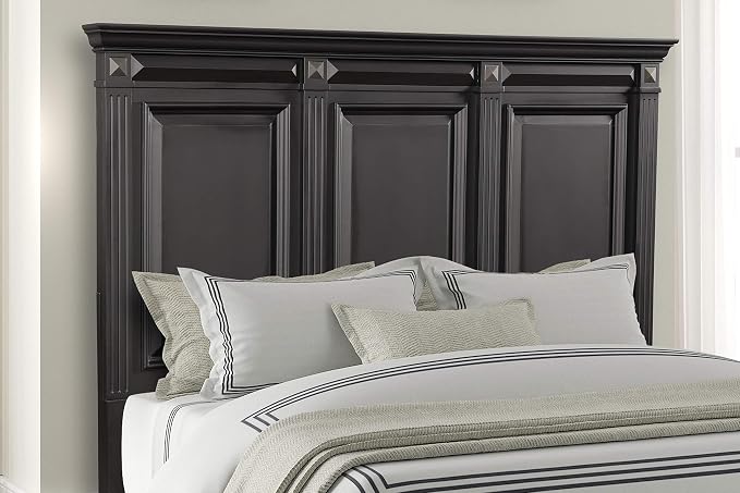 Roundhill Furniture Renova Vintage Black Wood Bedroom Set, King Panel Bed, Dresser, Mirror, Nightstand, Chest