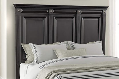 Roundhill Furniture Renova Vintage Black Wood Bedroom Set, King Panel Bed, Dresser, Mirror, Nightstand, Chest