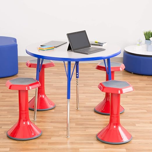 Norwood Commercial Furniture Adjustable Height Classroom Activity Table for Kids & Adults, Round Activity Table for School and Home, 36" D x 36" W x 30" H, Gray/Blue