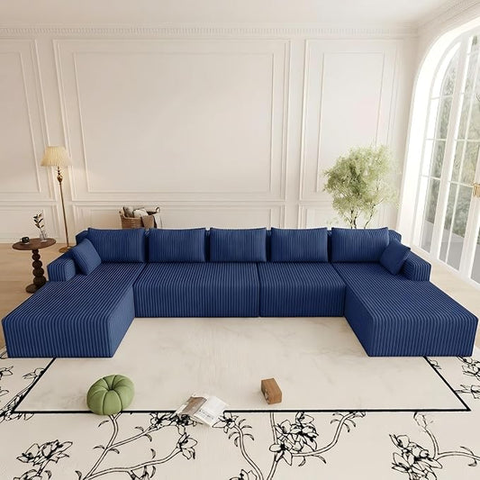 Flexible Combination Cloud Sectional Boneless Couches with Double Chaise,157" Oversized U Shaped Modular Sofa No Assembly Required Foam-Filled Deep Seat Sofa & Couch for Living Room,Apartment