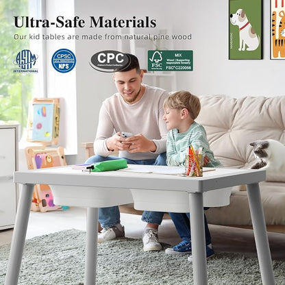 Easyego Sensory Table for Toddlers Kids Play Wooden Sand Water Table with Double-Sided Board & Foldable Storage Bins for Indoor and Outdoor Use, Birthday Gifts for Boys and Girls - Light Grey