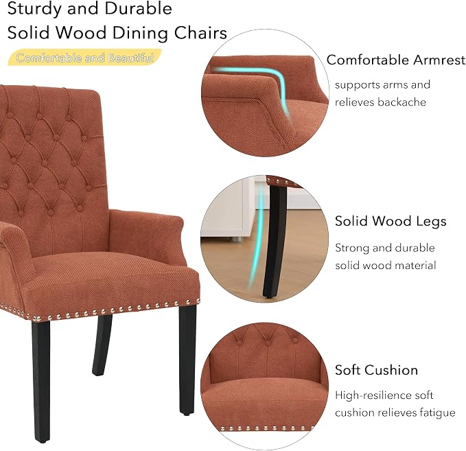 AODCHR Dining Chairs with Arms, Upholstered Fabric Accent Dining Room Chair, Kitchen Arm Chair with Elegant Tufted Club for Dining Room Kitchen Room, Orange