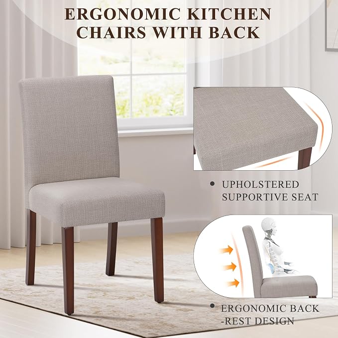 MALOL Upholstered Dining Chairs Set of 2, Modern Fabric Dining Room Chair, Wooden Dining Chair, Kitchen Side Chairs, Farmhouse Dinner Chair with High Back for Kitchen, Brown