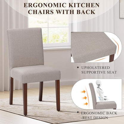 MALOL Upholstered Dining Chairs Set of 2, Modern Fabric Dining Room Chair, Wooden Dining Chair, Kitchen Side Chairs, Farmhouse Dinner Chair with High Back for Kitchen, Brown
