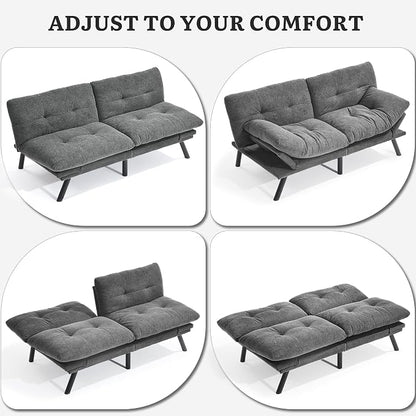 YITAHOME Convertible Futon Sofa Bed with Adjustable 3 Color Light Strip, 70" Folding Futon Set for Living Room Home Office Aprtment, Modern Futon Couch with Adjustable Backrest & Armrests, Grey
