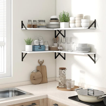 Axeman 32 Inch Floating Shelves | 8 Inch Deep White Wood Wall Shelves Set of 2 | 31.5" W x 8" D Rustic White Shelves for Bathroom Kitchen Living Room