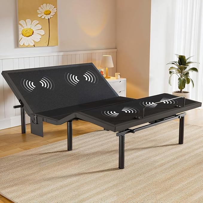 Amada Full Adjustable Bed Frame with Massage, Head & Foot Incline, Wireless Remote, 4 Built-in USB Ports, LED Night Light, 4 Height-Adjustable Legs, Electric Bed Base, 01B-F1