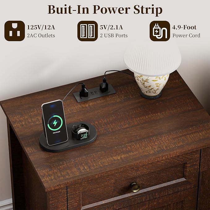 Farmhouse Dresser Nightstand Sets, 2-Piece Bedroom Furniture Set for Home | 5 Drawer Dresser Closet & 3 Drawer Nightstand, Chest of Drawers for Bedroom, Living Room, Entryway, Dark Brown