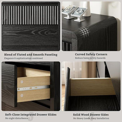 LYNSOM 9 Drawer Dresser for Bedroom, 50" Wide Fluted Dresser with Curved Corners, Wood Dressers & Chests of Drawers with Dual-Panel Design for Bedroom, Entryway, Black