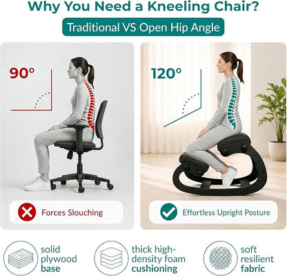 NYPOT Ergonomic Kneeling Chair with Adjustable Seats - Knee Chair for Posture Correction & Kneel Rocking Stool for Desk - Back Pain Relief for Home and Office, Supports 250 pounds - 5 Years Warranty