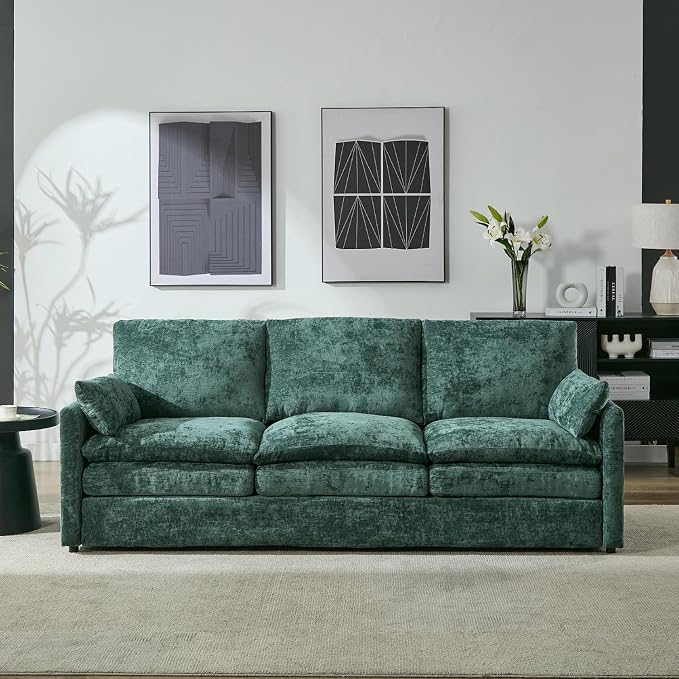 Iroomy 83" Cloud Couch, Chenille Modern Sofa 3 Seater, Comfy Plush Thick Cushions, Pocket Springs, Cloud-Like Comfort Sofas for Small Living Room Apartment, Green