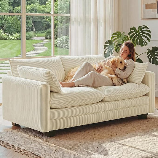 Gizoon 75” Small Cloud Loveseat Couches for Living Room, 2 Seater Love Seat Sofa with Comfy Deep Seat, Small Washable Couches with Removable Corduroy Cover for Apartment, Beige