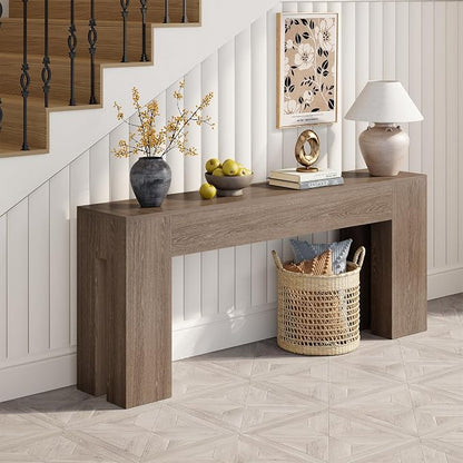 Epecoya Extra Long Sofa Console Table for Entryway Living Room, 79-Inch Farmhouse Wood Behind Couch Table, Rectangular Accent Console with Wooden Double Base for Hallway Foyer Entrance, Light Brown