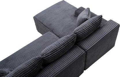 95" L-Shaped Cloud Sectional Couch, Left Facing Modular Compressed Boneless Sectional Sofa with Chaise Lounge, Plush Corduroy Boneless Corner Sofa for Living Room