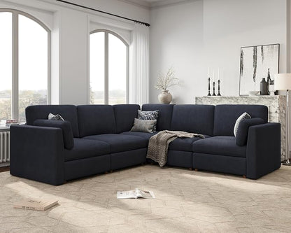 Oversized Modular Sectional Sofa V-Shaped Cloud Couches Blue | 109'' Deep Seat Couch for Living Room, 5-Seater Luxury Comfortable Corner sofa, Solid Wood Frame, Removable Washable Cover