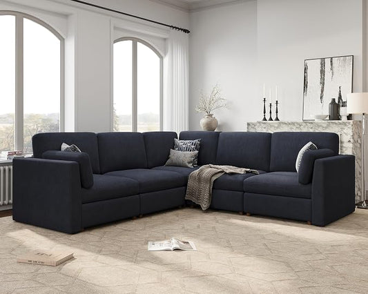 Oversized Modular Sectional Sofa V-Shaped Cloud Couches Blue | 109'' Deep Seat Couch for Living Room, 5-Seater Luxury Comfortable Corner sofa, Solid Wood Frame, Removable Washable Cover
