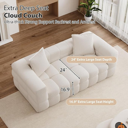68.7" Loveseat Boneless Couch,Comfy Cloud Sectional Sofa with Deep Seat,Modern Upholstered Chenille Love Seat Sofa, Small Couches for Living Room, No Assembly Required Tufted Sofas, Beige White